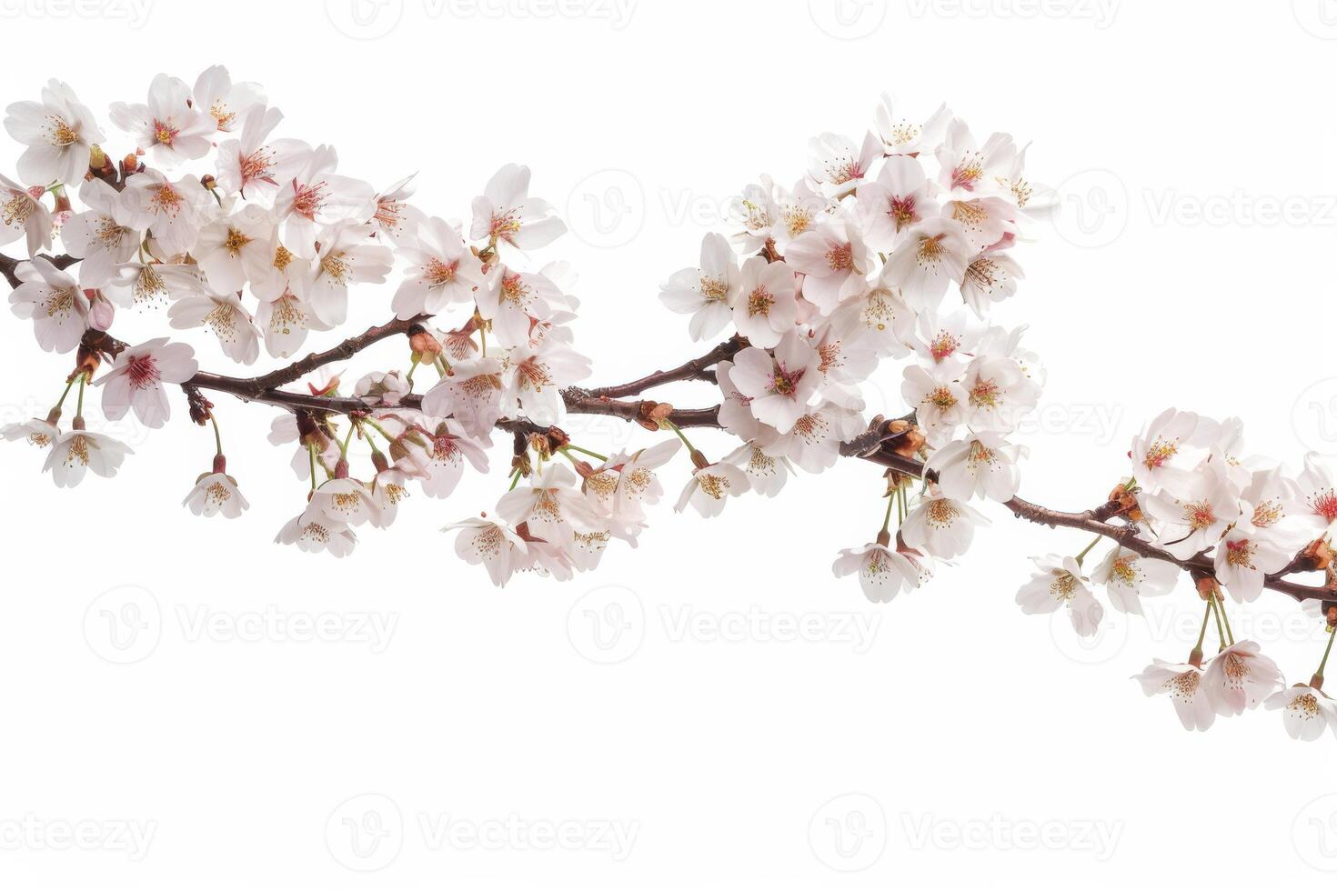 A branch of cherry blossoms is shown on a white background photo