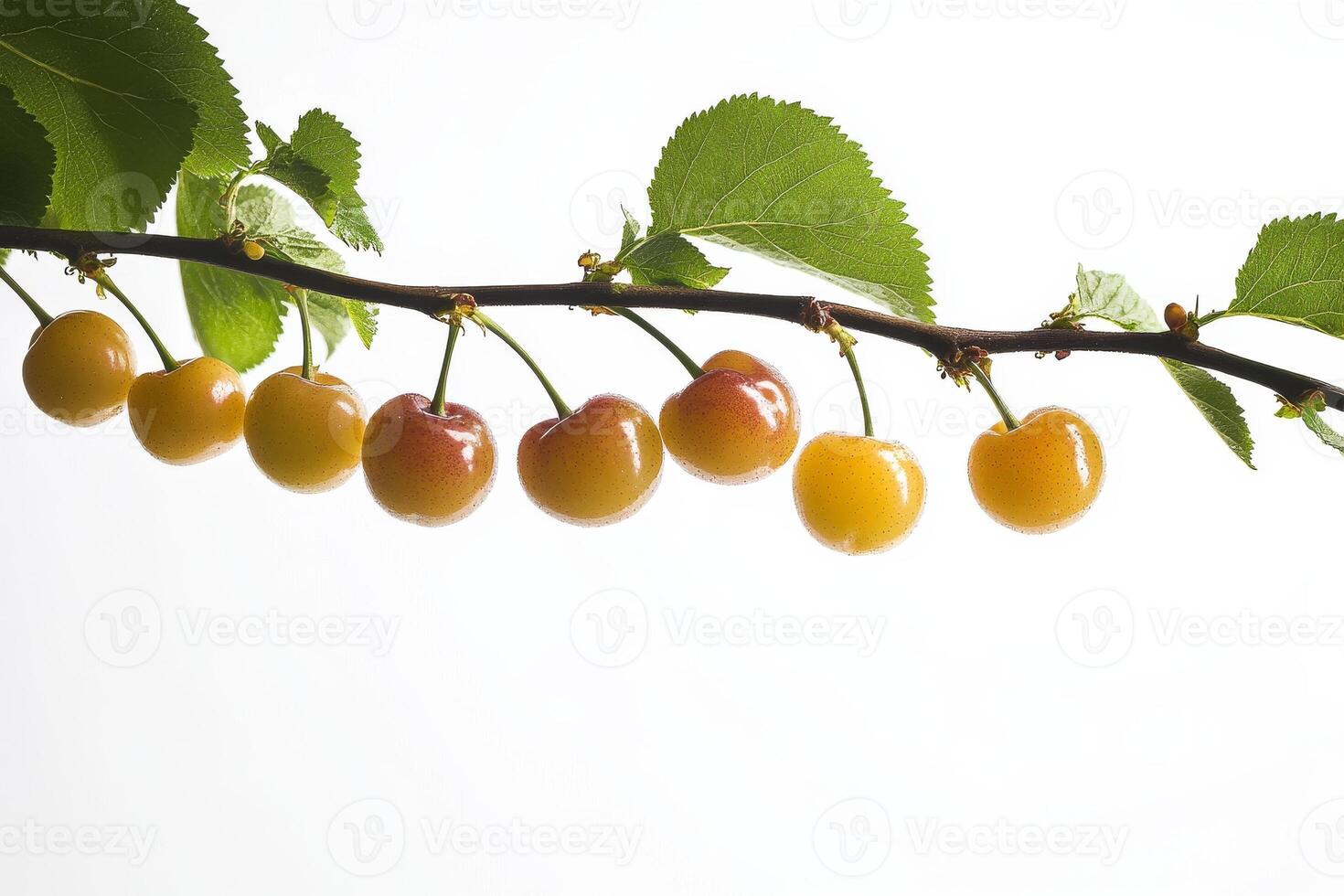 A branch with cherries hanging from it photo