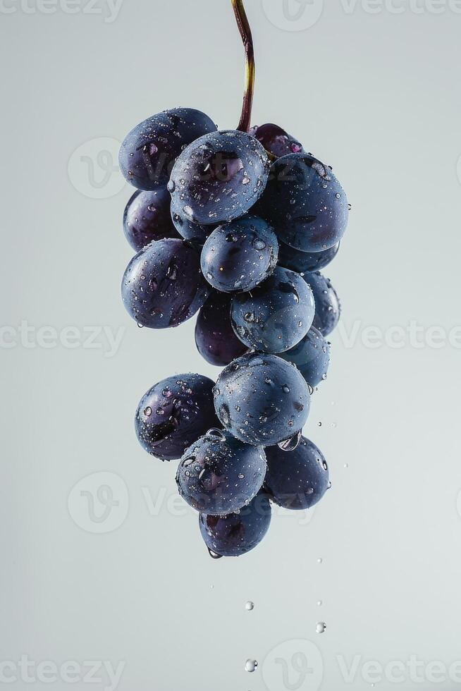 A bunch of grapes is hanging from a string photo