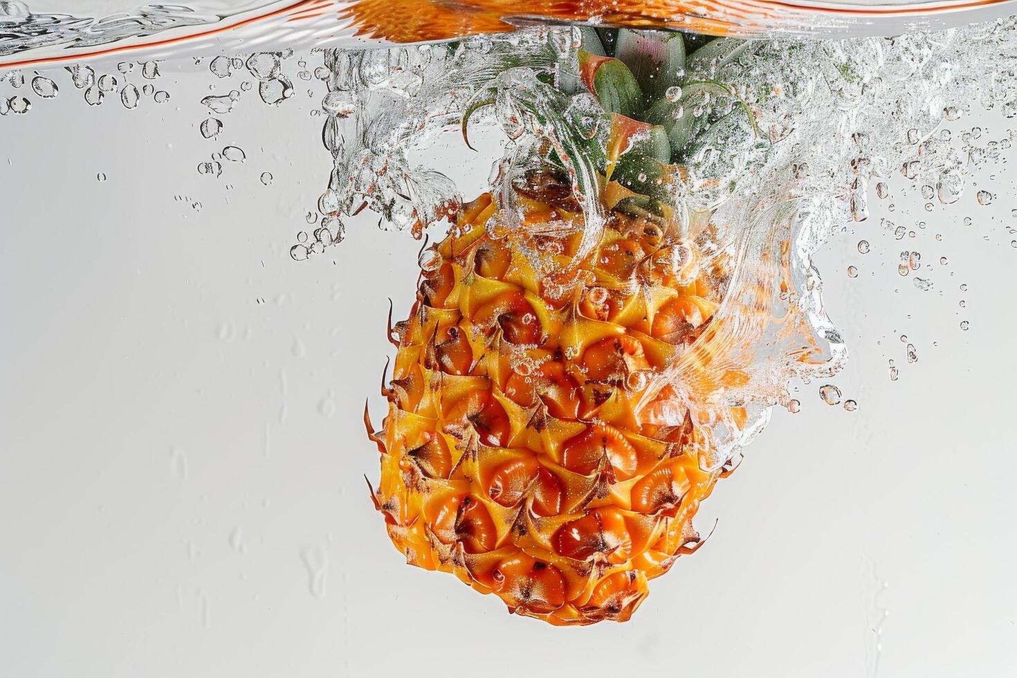 A pineapple is being splashed into the water photo