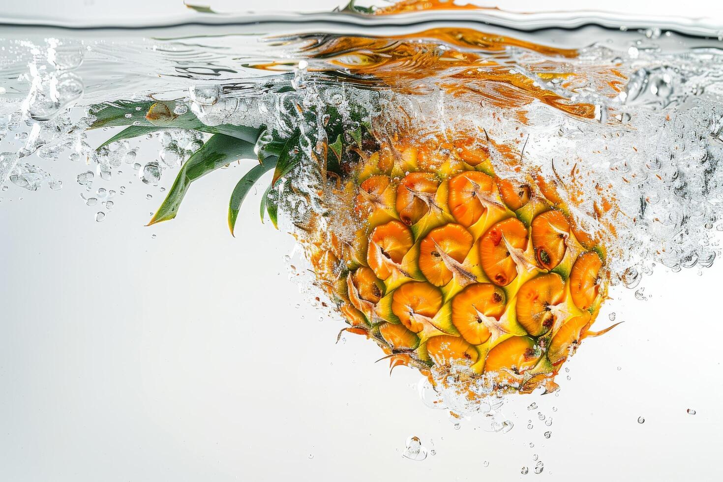 A pineapple is being splashed into the water photo
