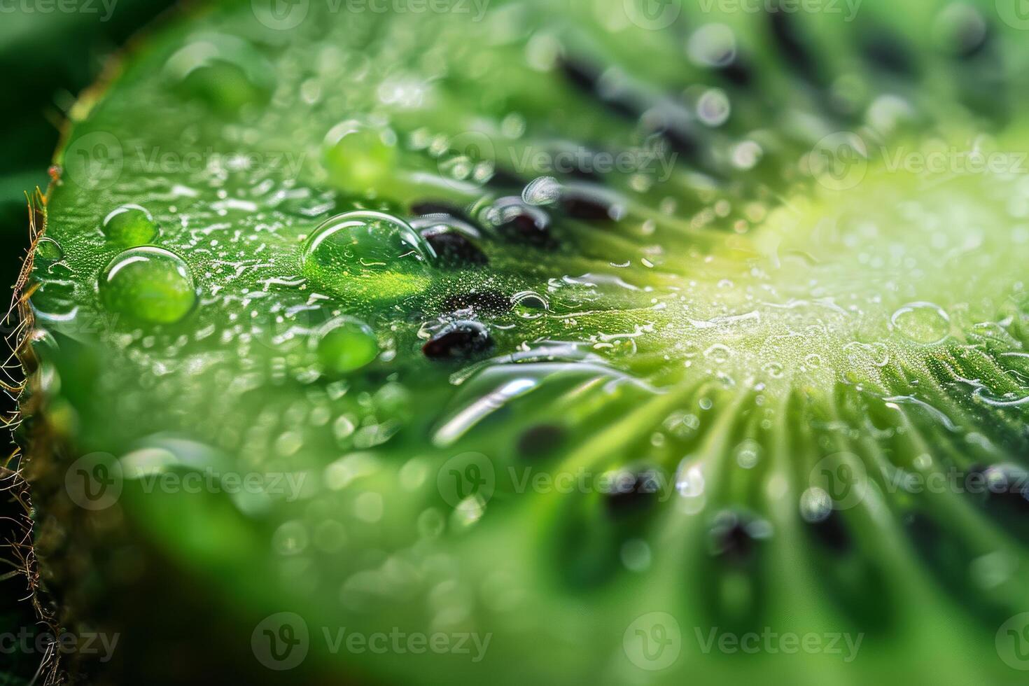 A close up of a kiwi fruit with water droplets photo