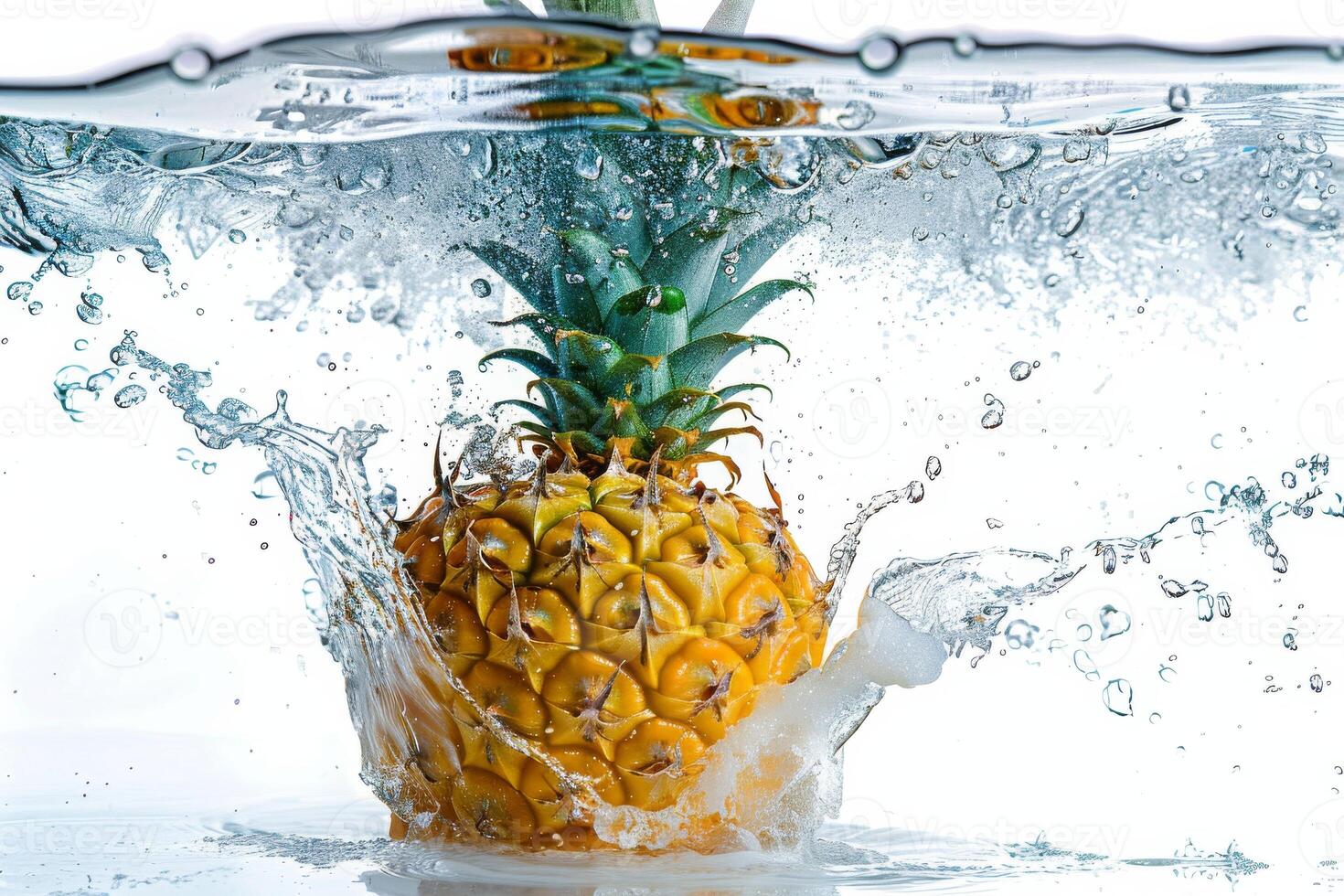 A pineapple is splashing in water photo