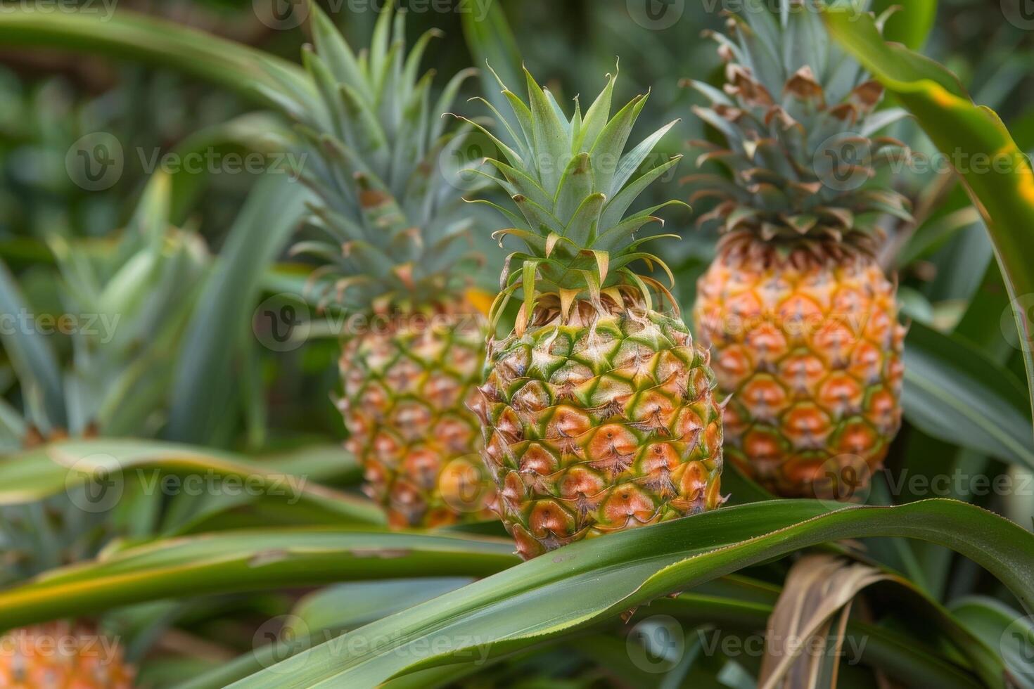 Pineapples growing on a tree photo