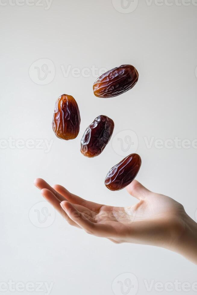 A person holding a handful of dates in their hand photo