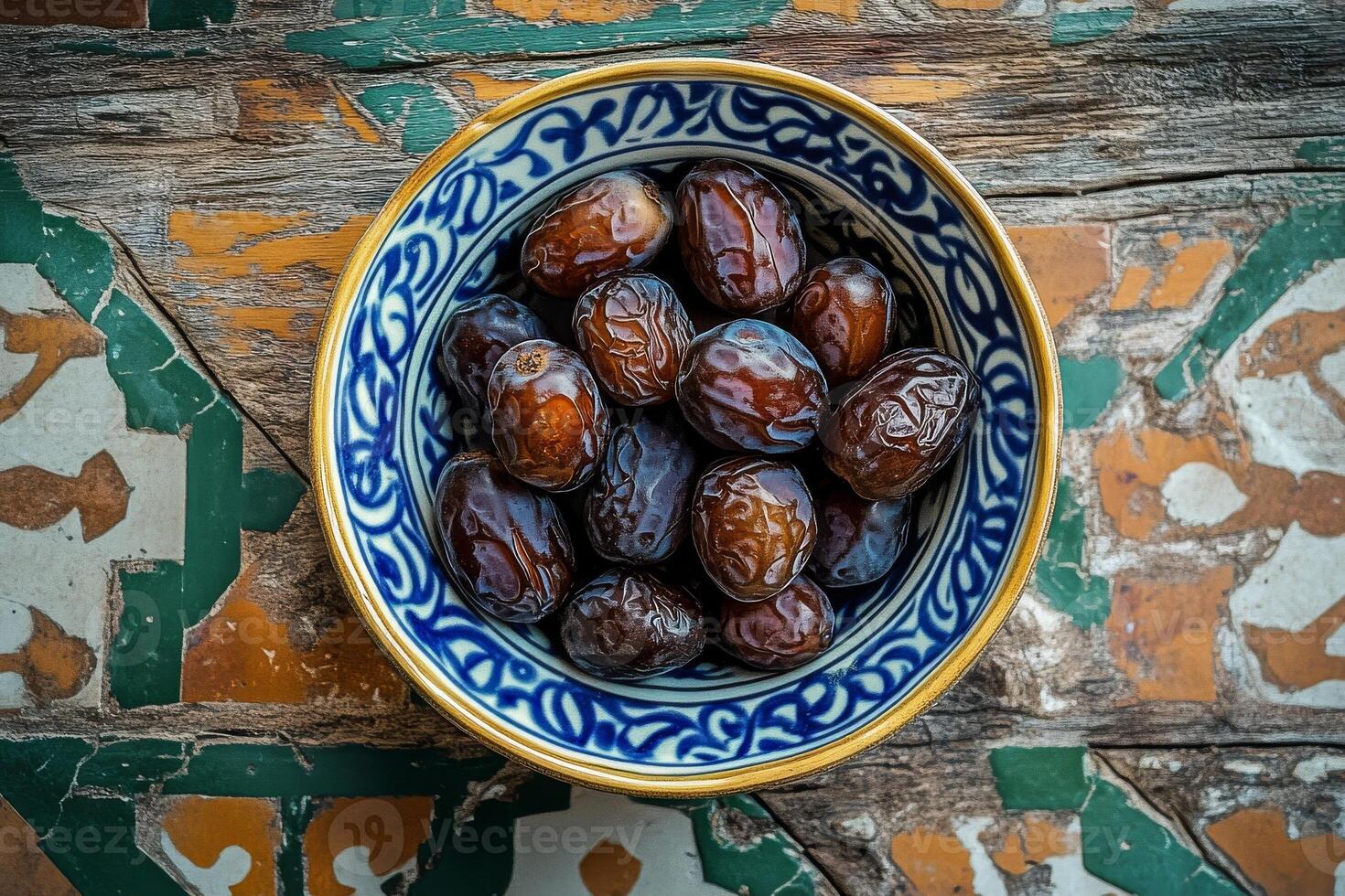 A bowl of dates on a table photo