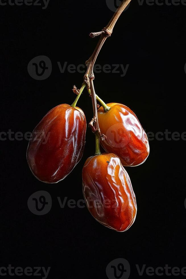 Three ripe dates on a branch photo