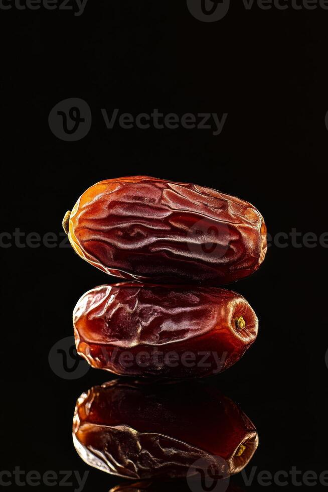 Two dates on a black surface photo