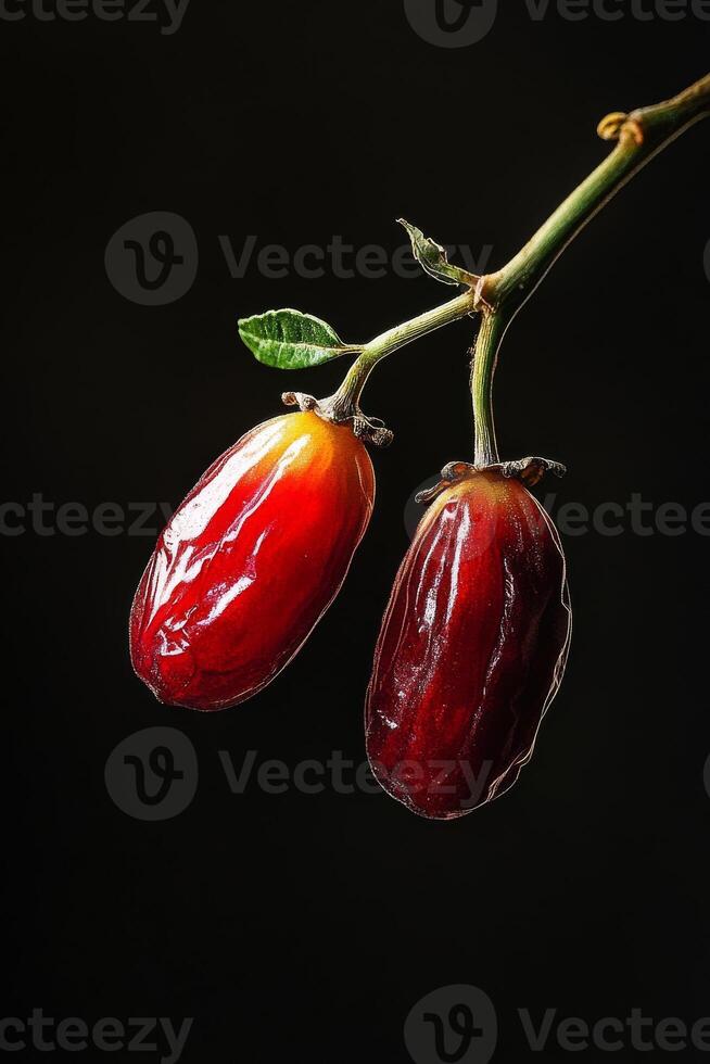 Two ripe dates on a branch photo