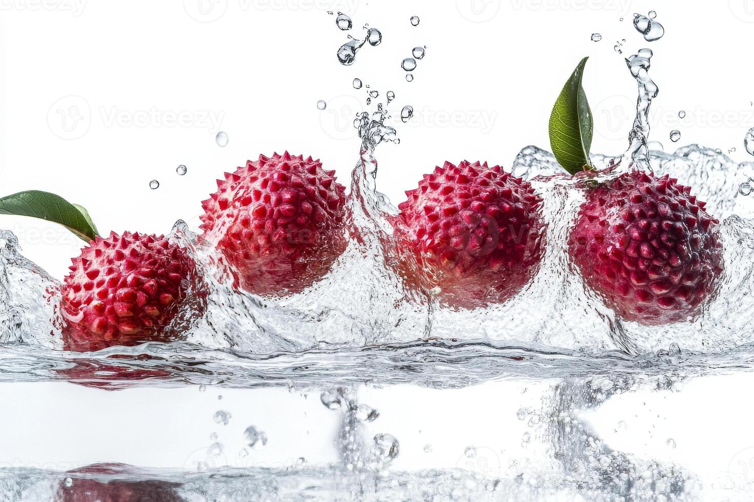 Four lily fruits are splashing into the water photo