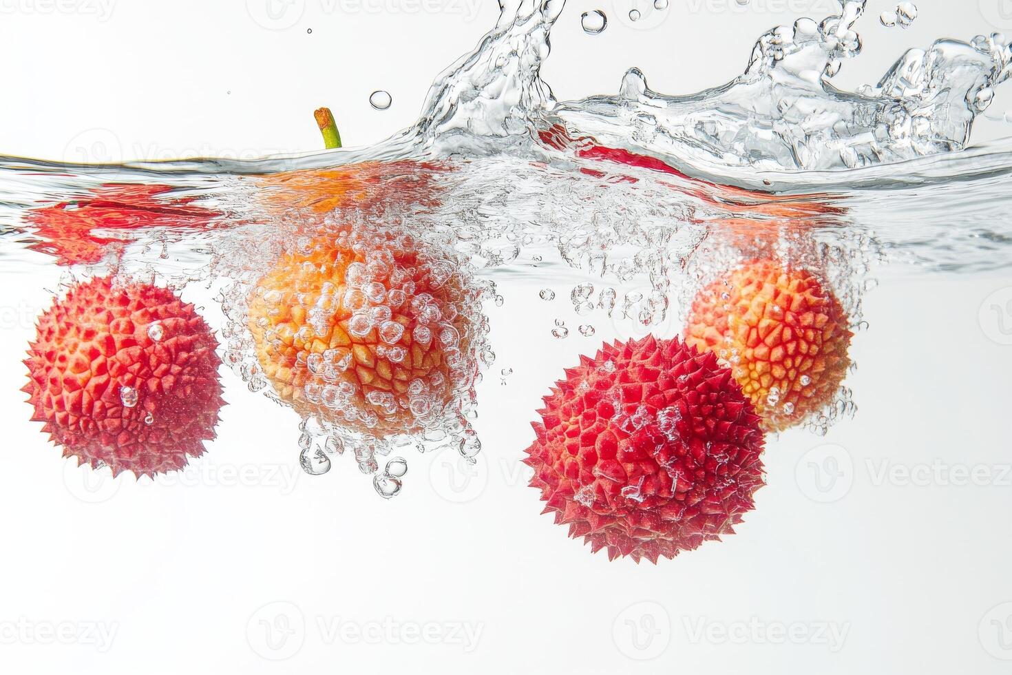 A group of red and yellow fruit floating in water photo