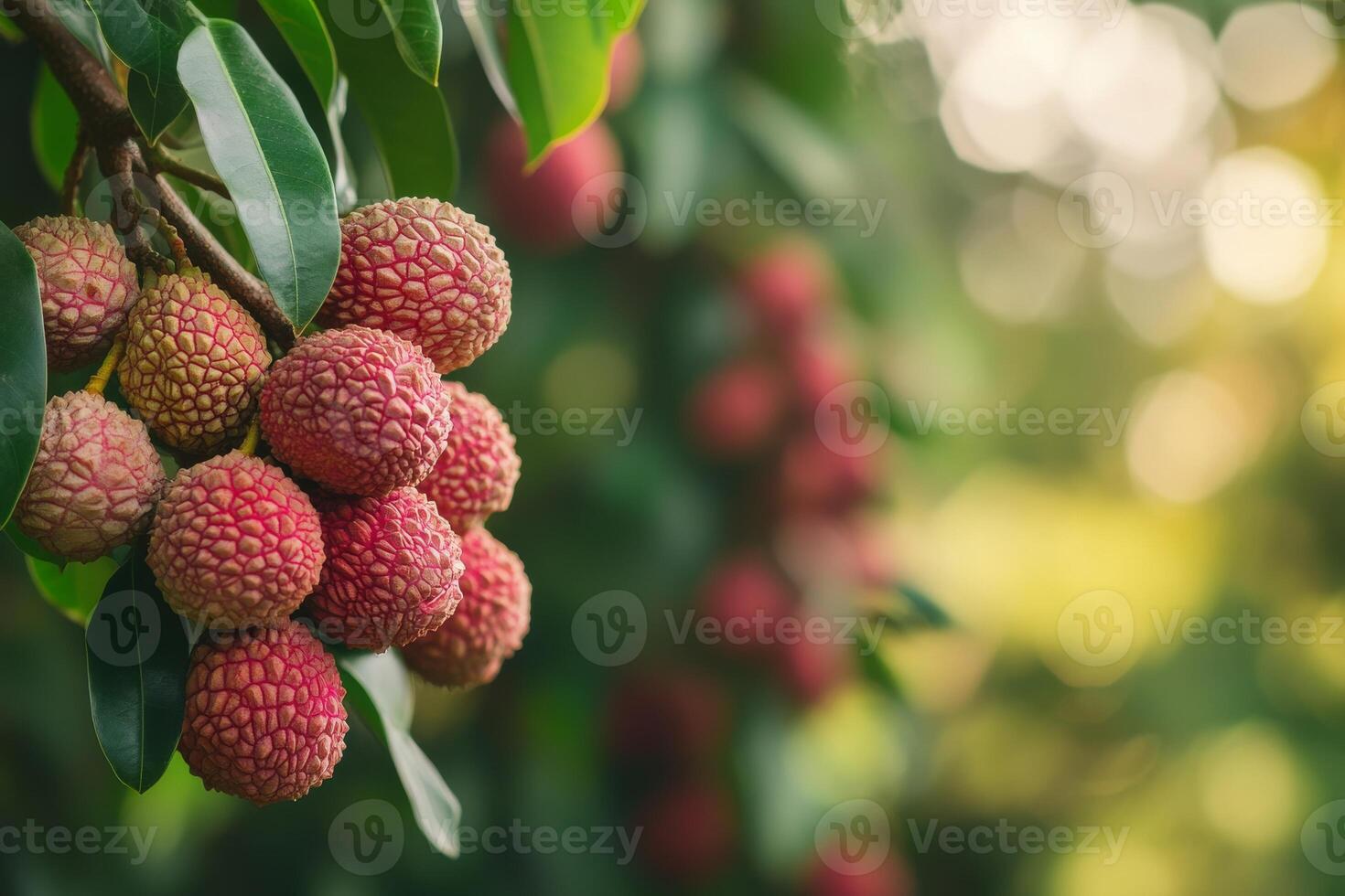 A bunch of lychees on a tree photo