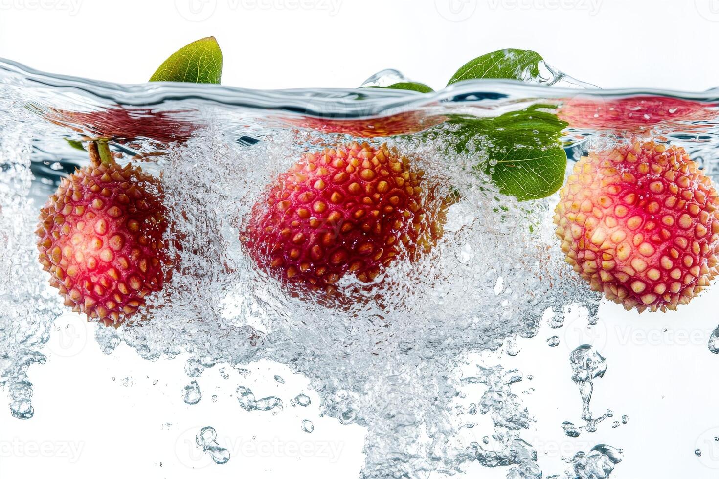 Fresh lychee fruit in water with water splash photo