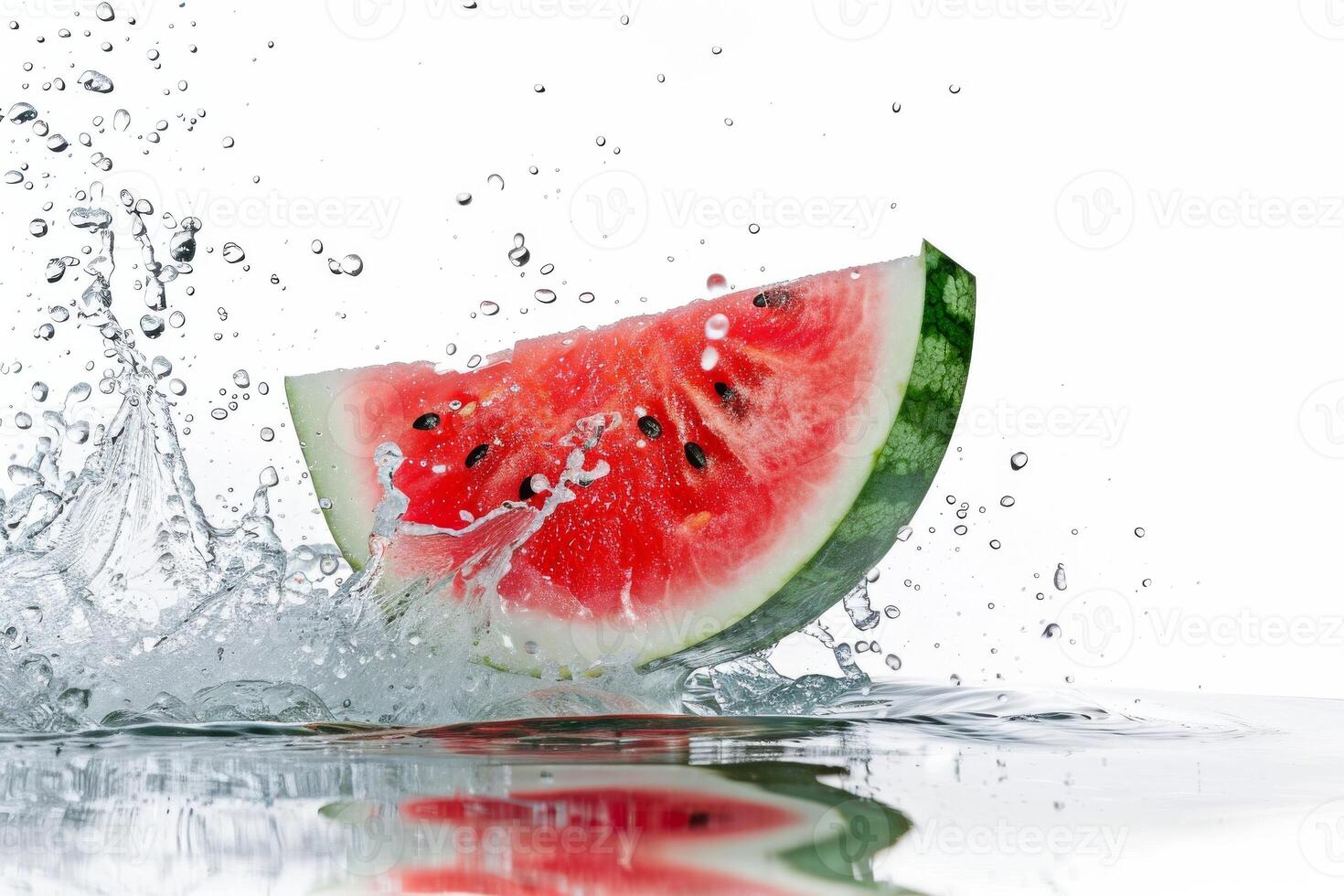 Watermelon slice splashing in water photo