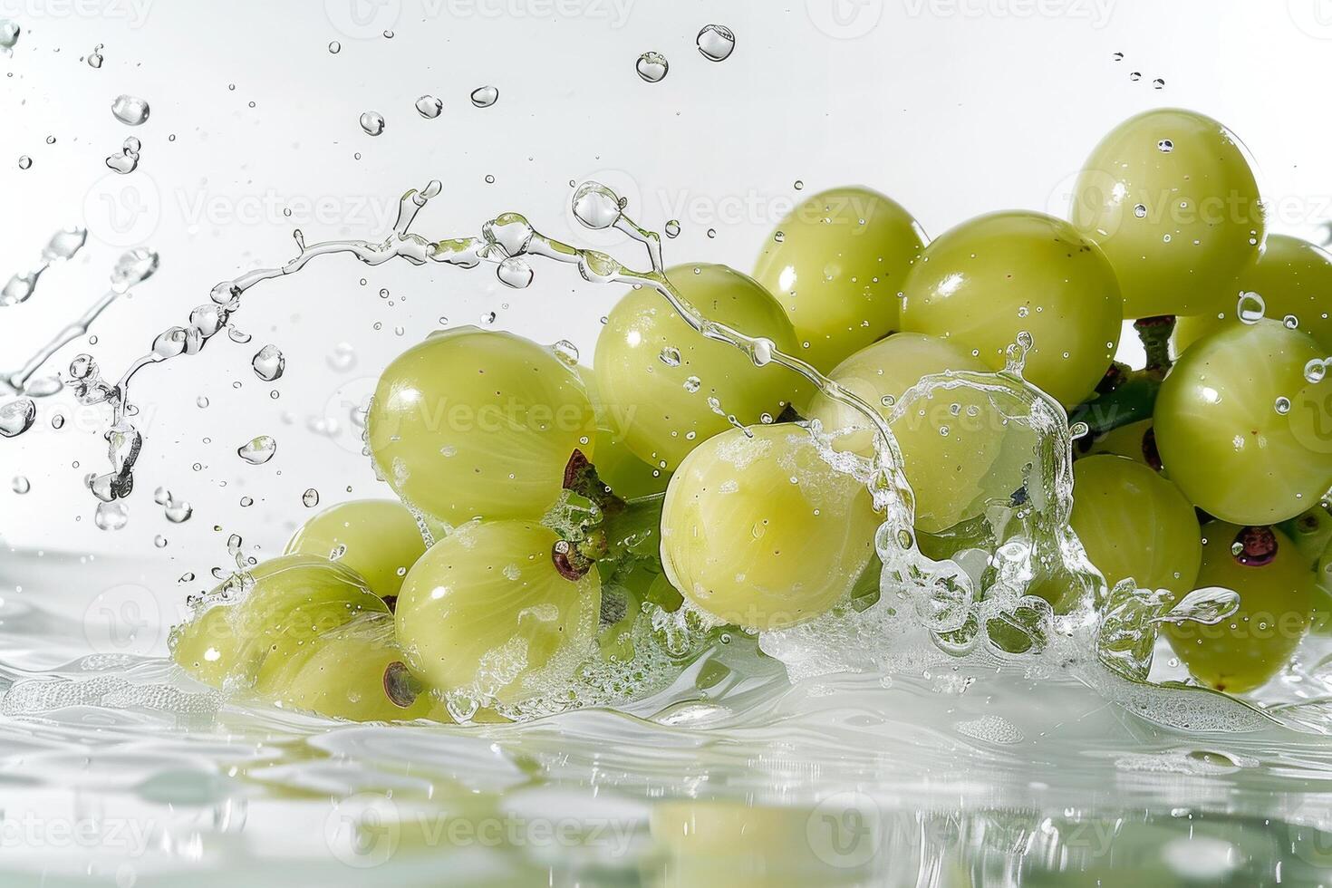 A bunch of grapes being splashed with water photo