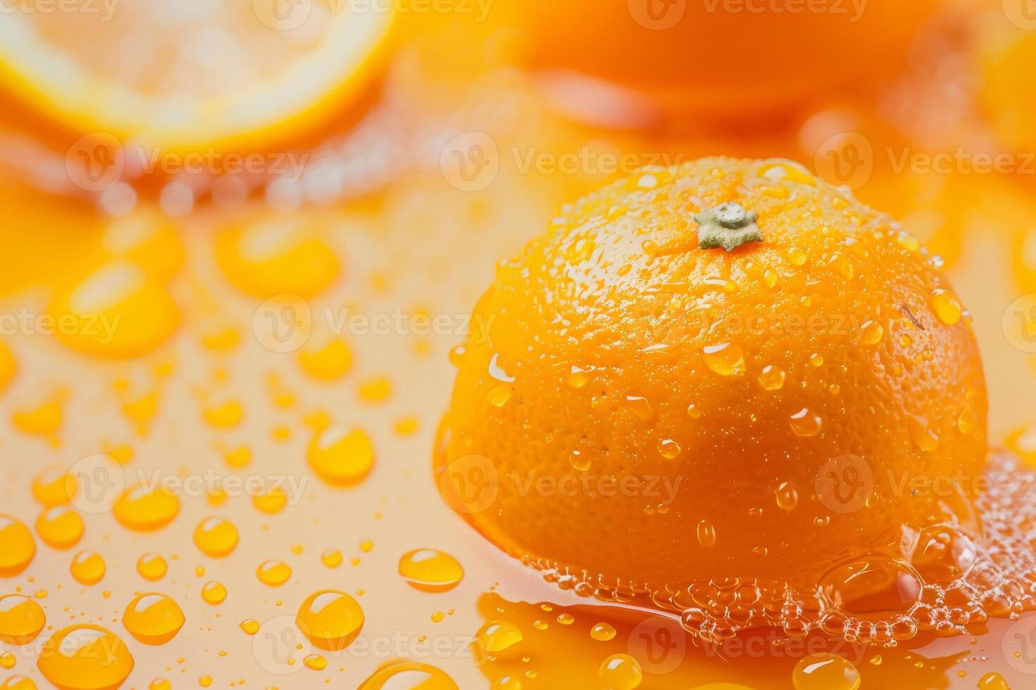 A close up of an orange with water droplets on it photo