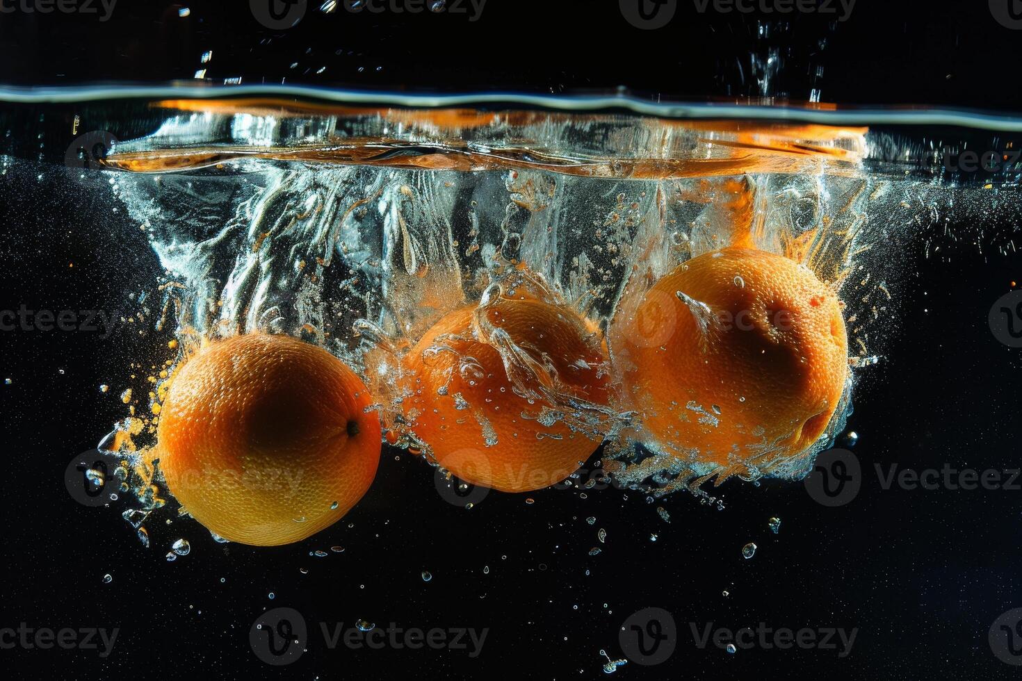 Three oranges are in the water photo