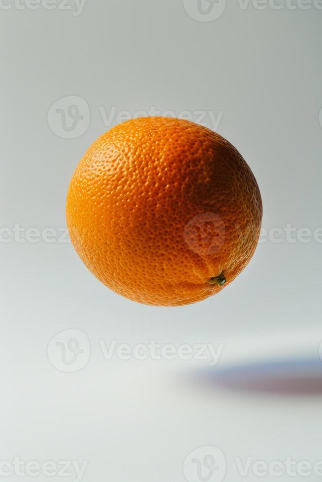 An orange is floating in the air photo