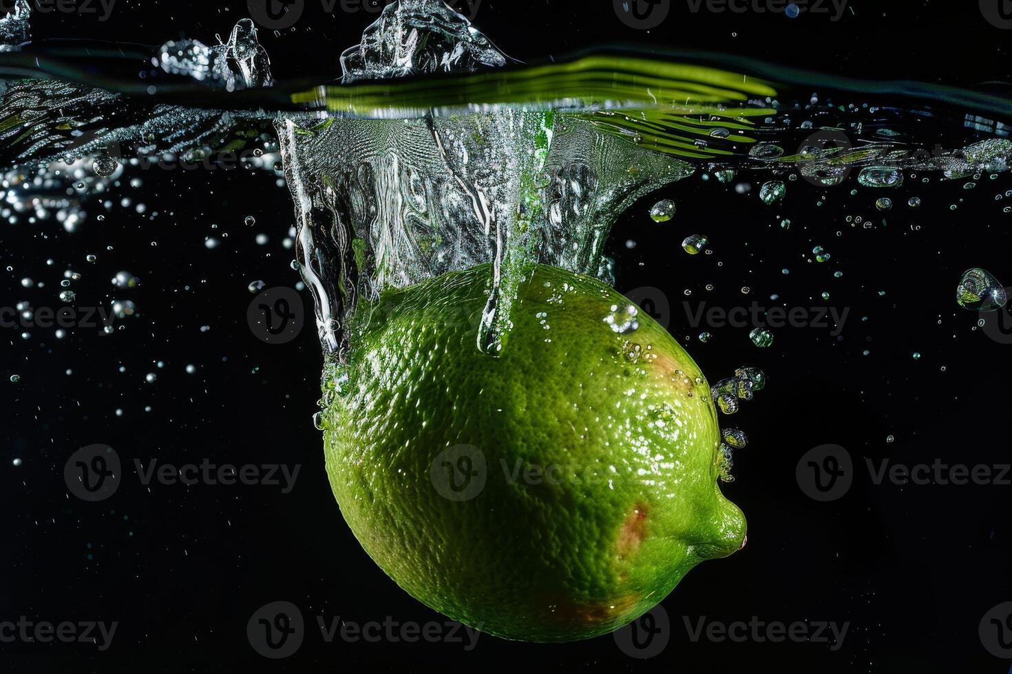 A lime is being splashed into the water photo