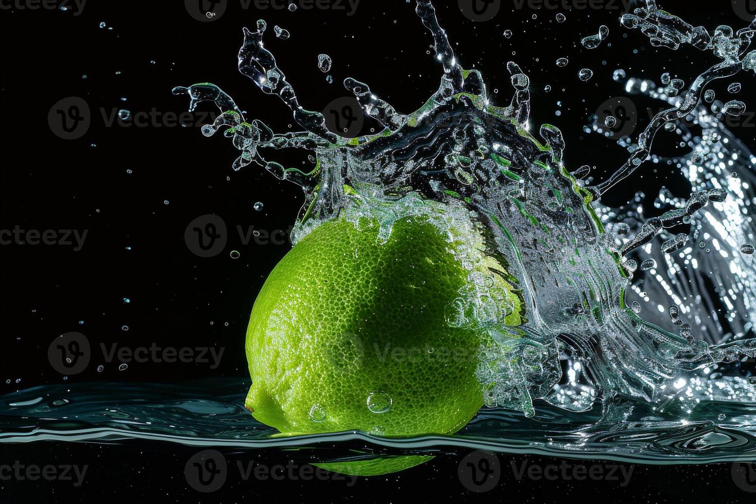 A lime being splashed with water photo