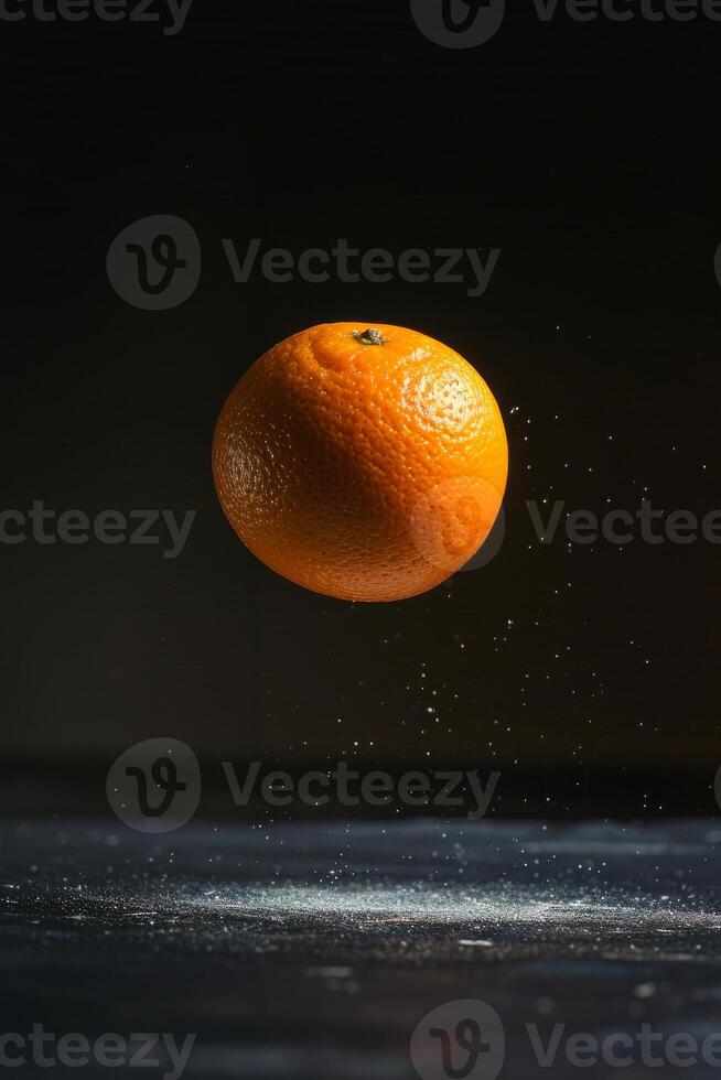 A single orange is floating in the air photo