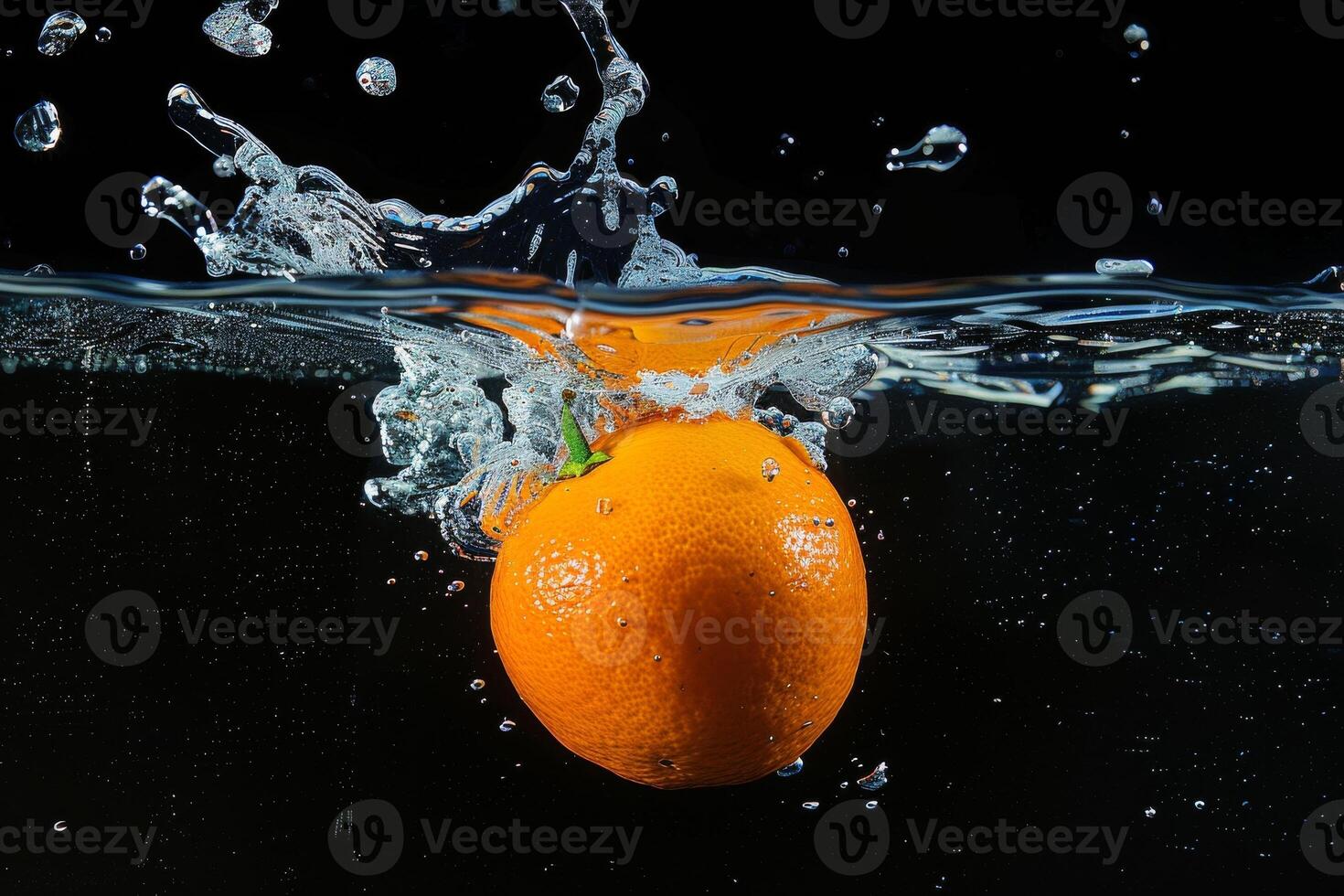 An orange is being splashed in water photo