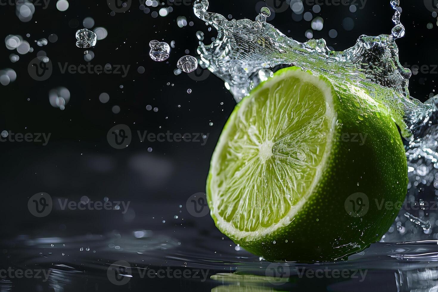 A lime is being splashed with water photo