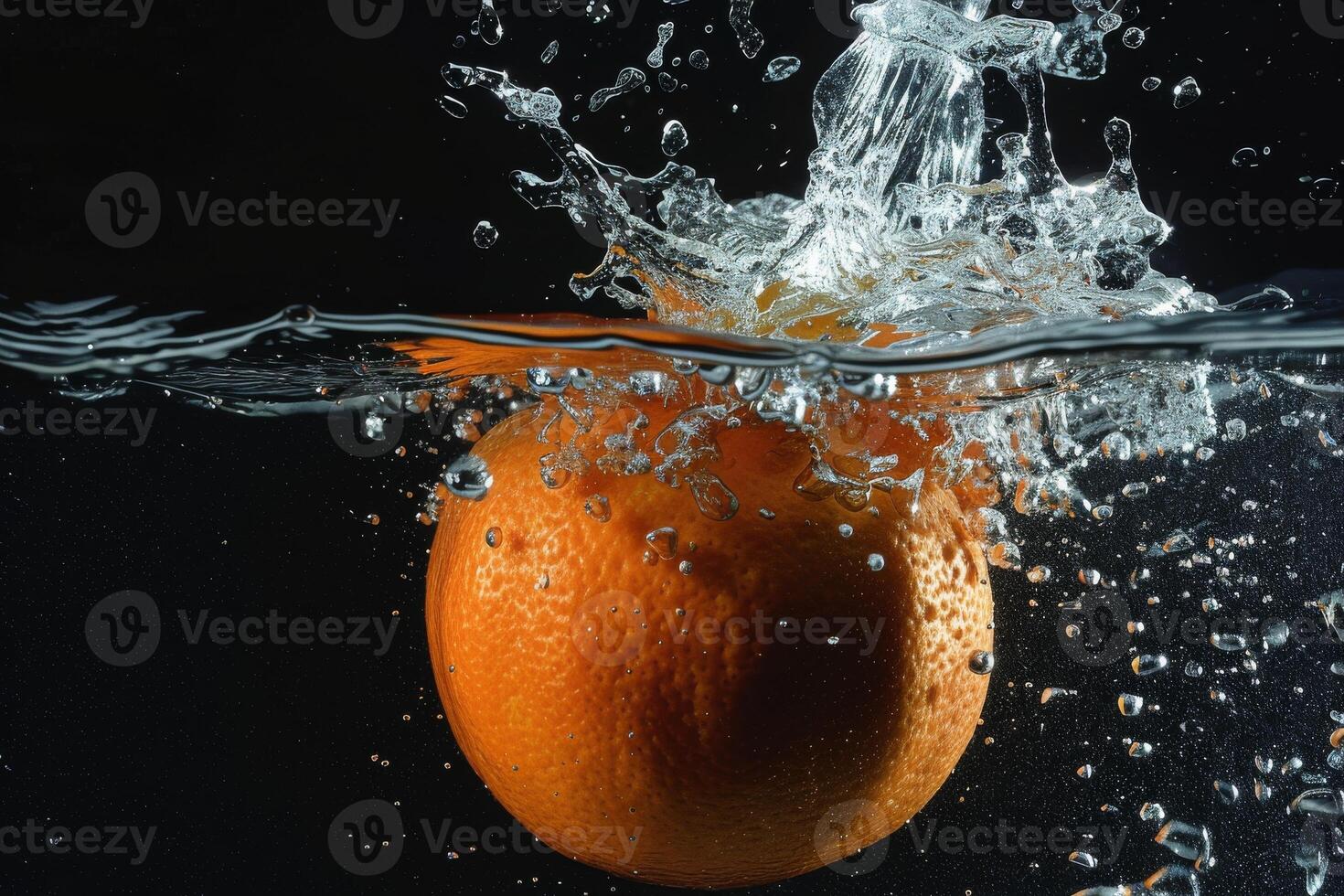 An orange being splashed with water photo