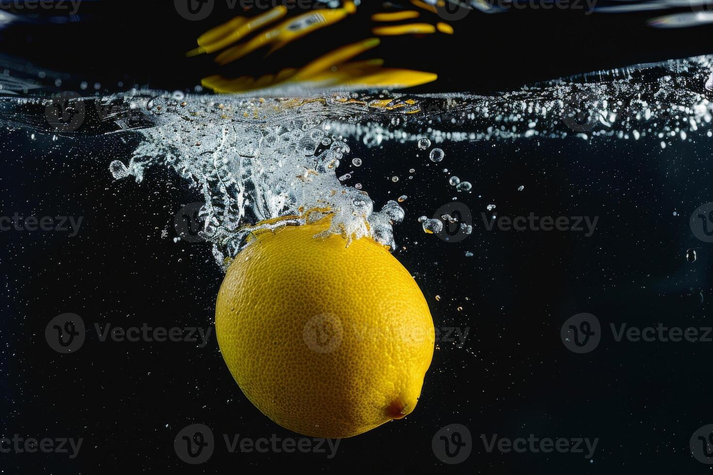 A lemon is being splashed into the water photo