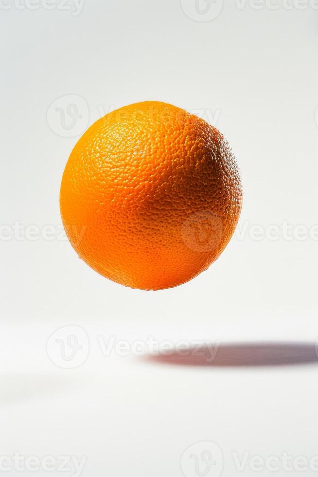 An orange is floating in the air photo