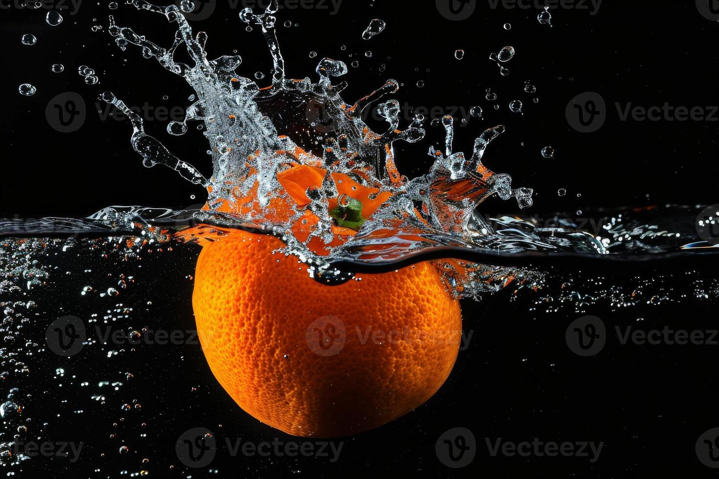 An orange being splashed with water photo