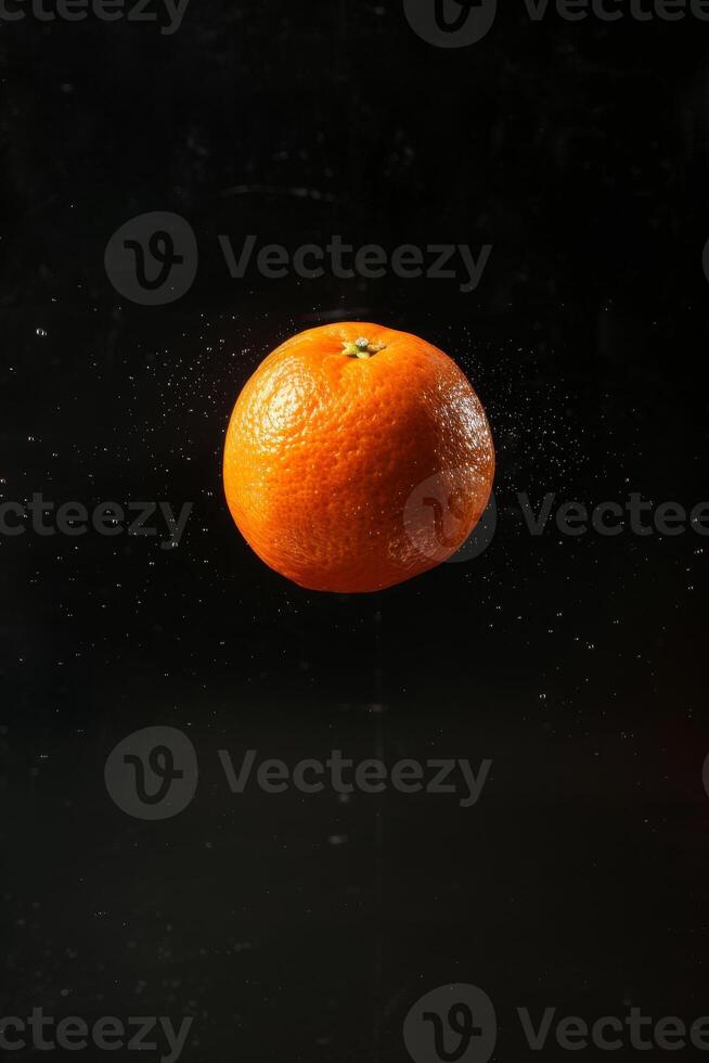 A single orange is floating in the air photo