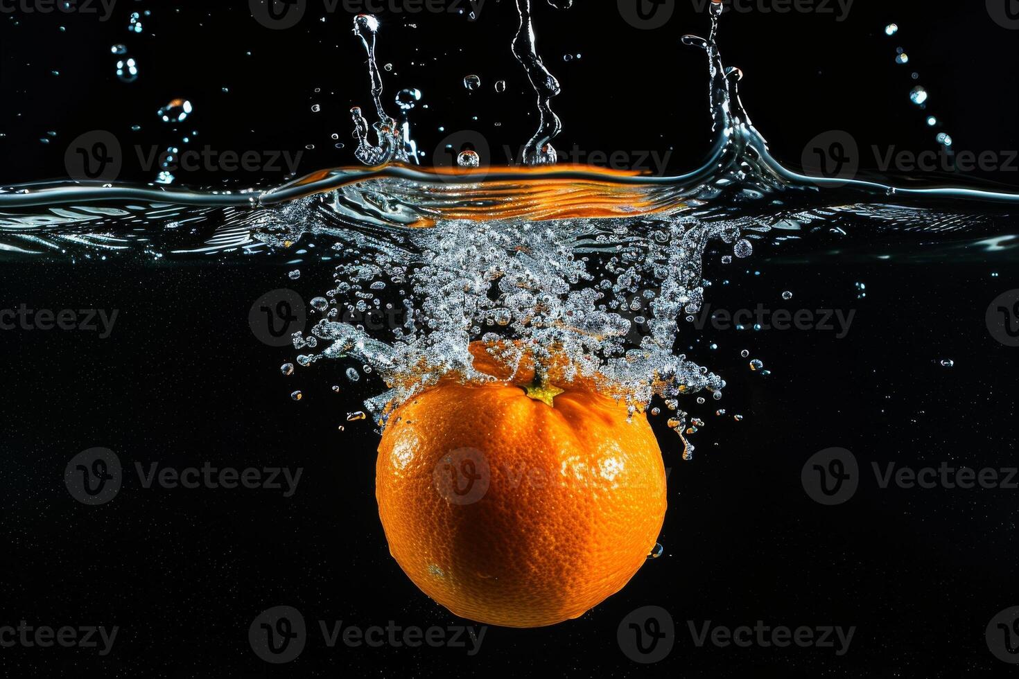 An orange being splashed in water photo