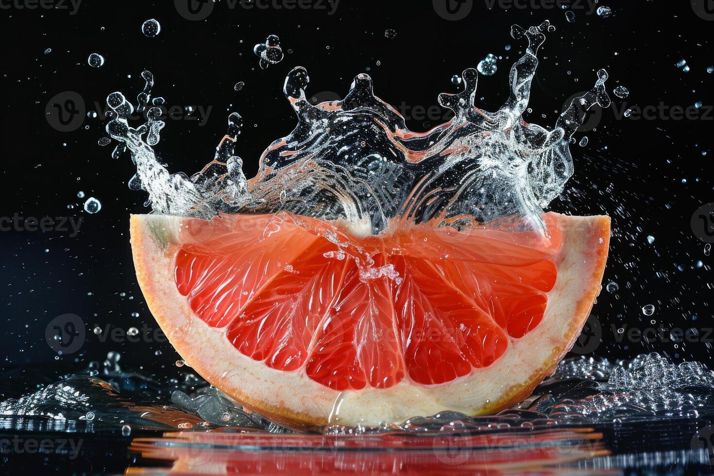 Grapefruit with water splash on black background photo
