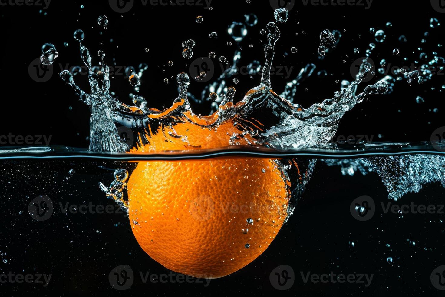 An orange is being splashed with water photo