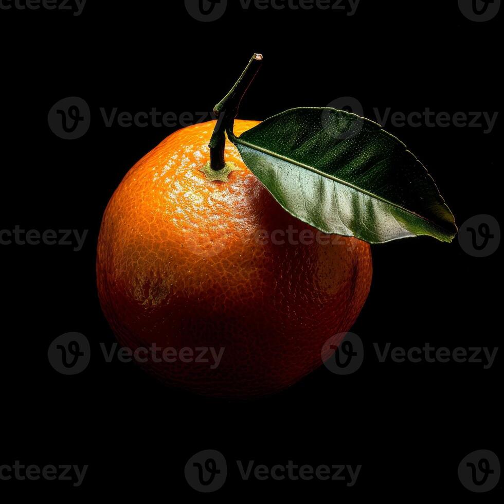 An orange with a leaf on it photo