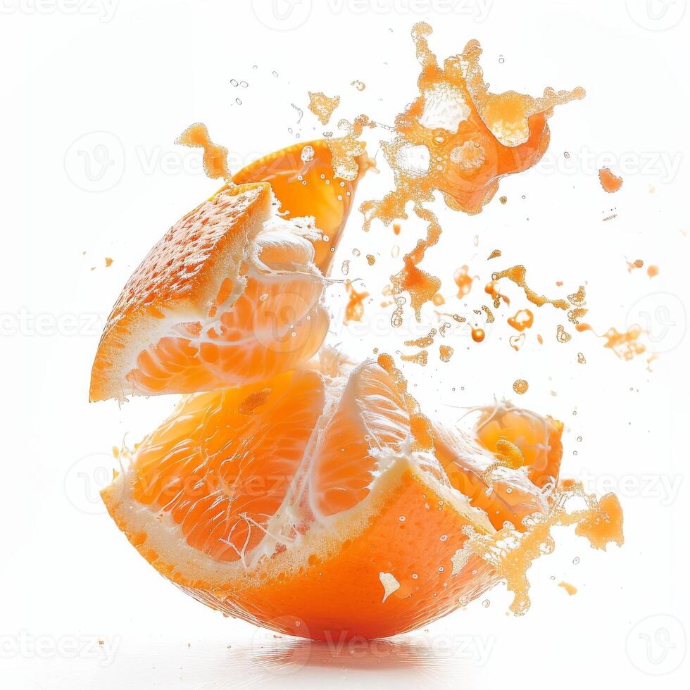 Orange slice with orange juice splashing on it photo