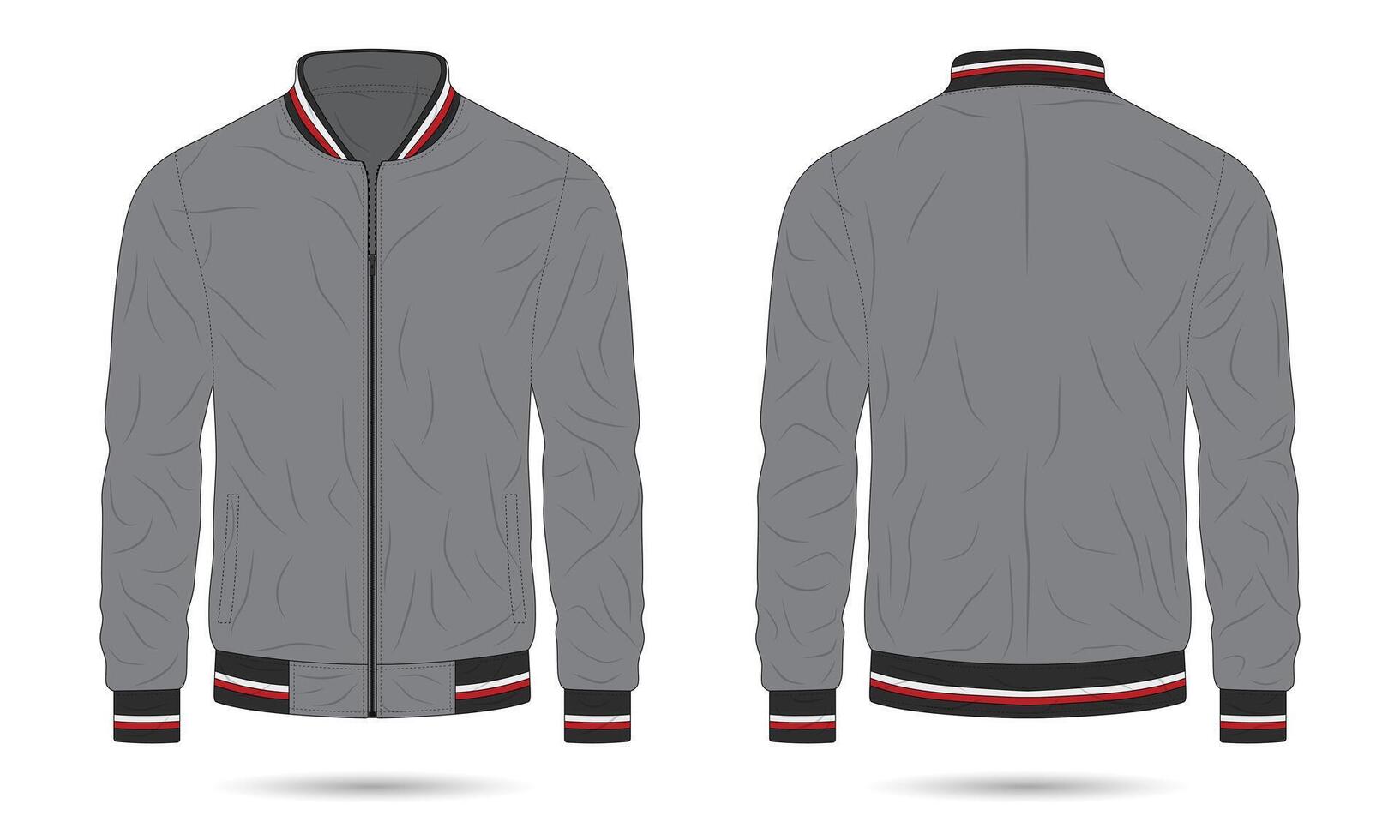 Grey men's bomber jacket mockup front and back view vector
