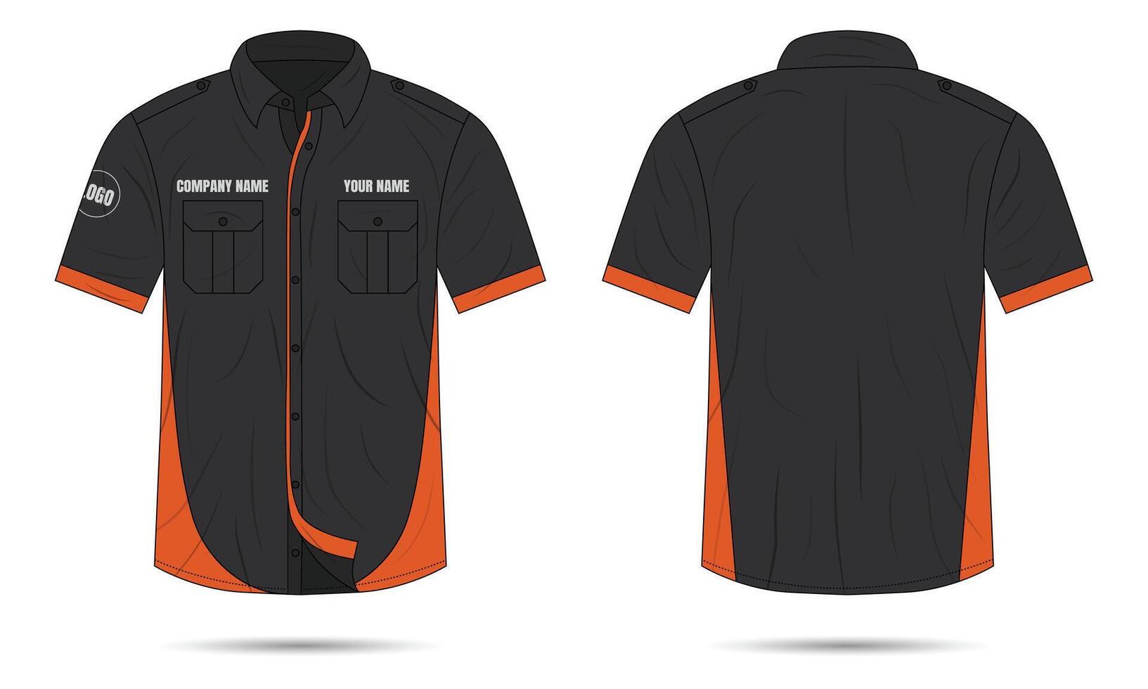 Short sleeve office work uniform mockup front and back view vector