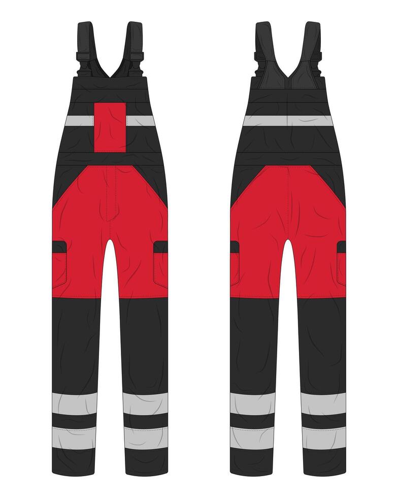 Overall hi vis mockup front and back view vector