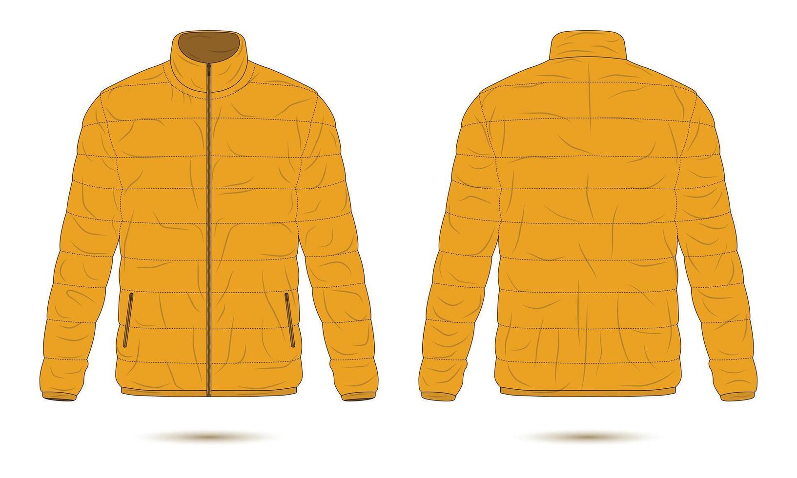 Yellow puffer jacket mockup front and back view vector