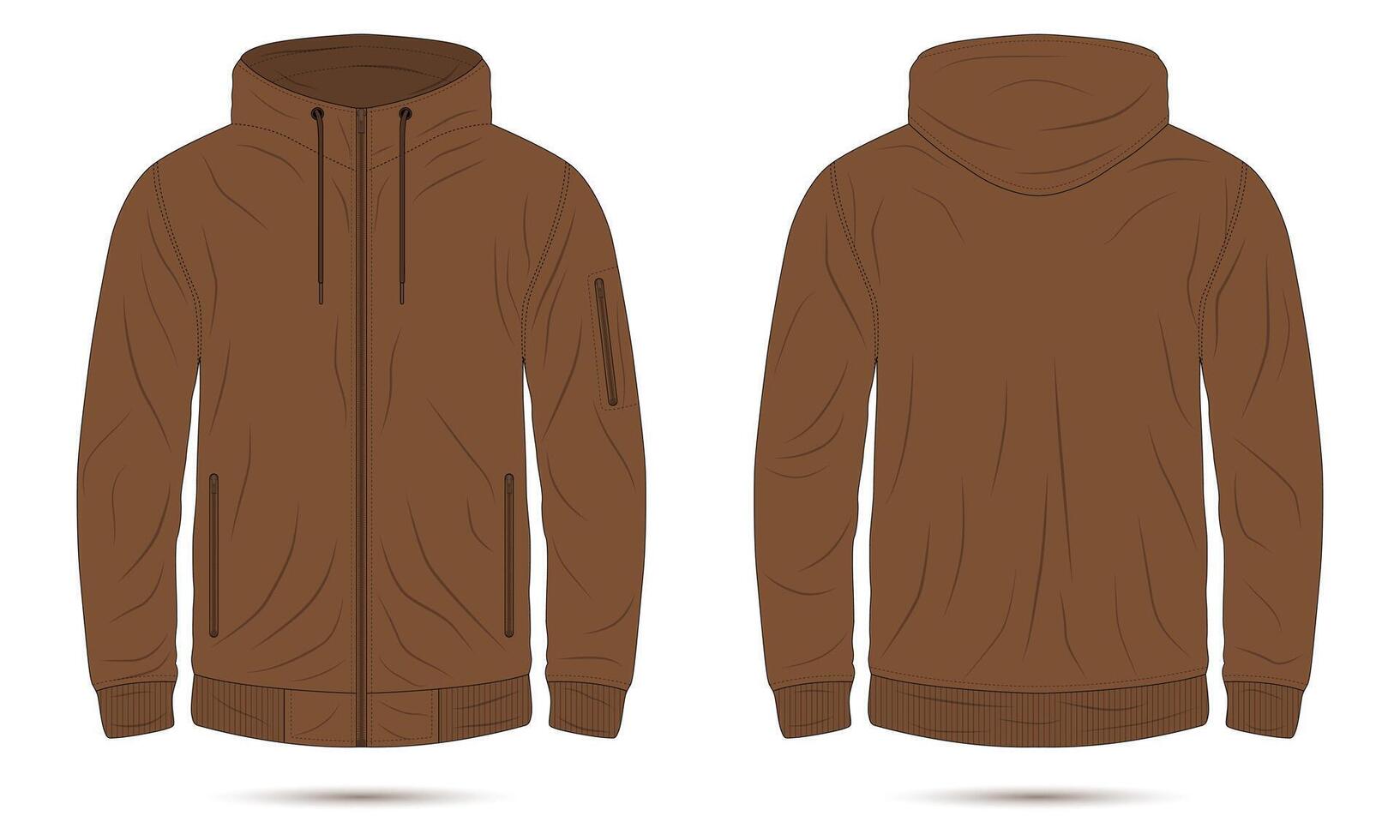Brown hoodie bomber jacket mockup front and back view vector