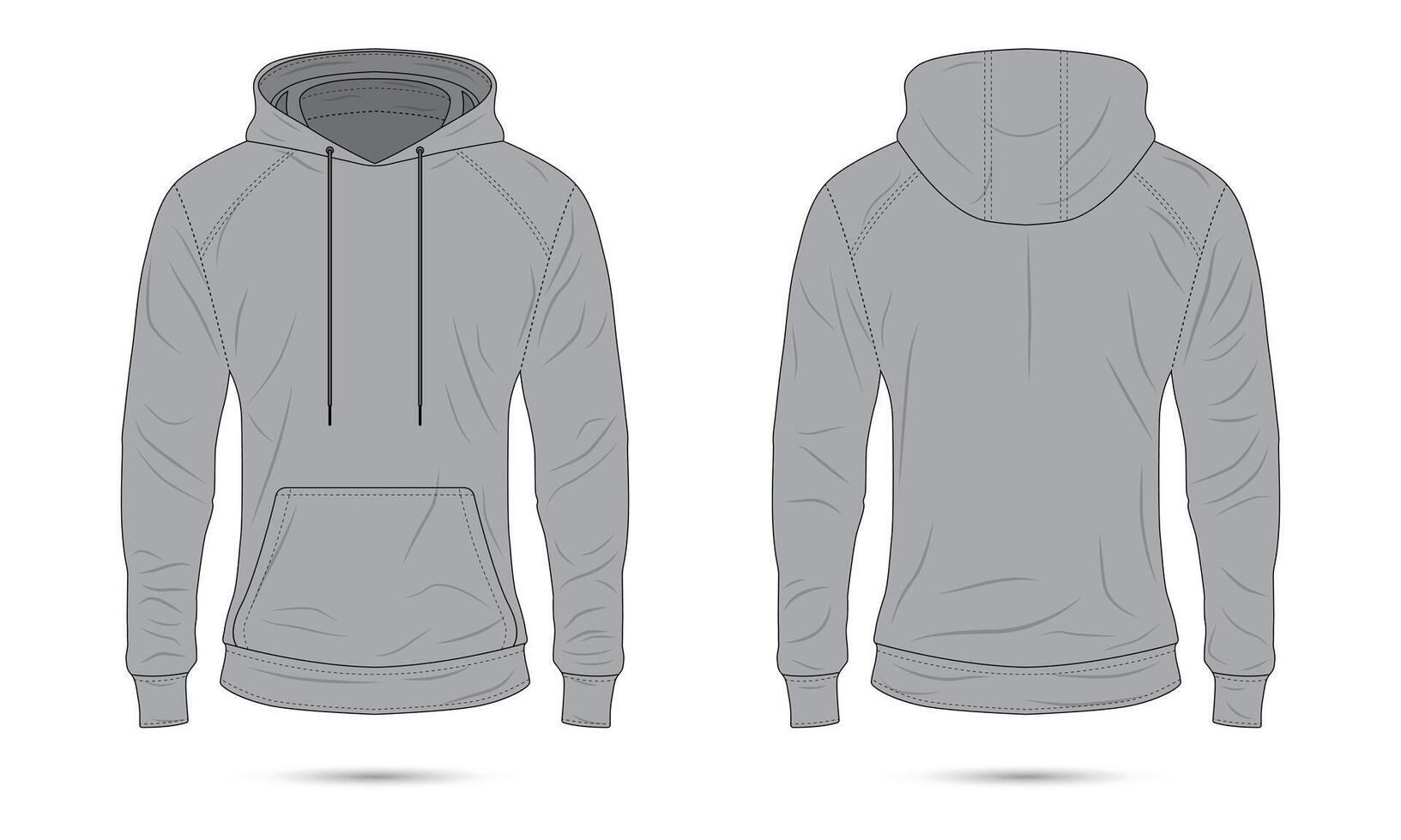 Grey hoodie sweater mockup front and back view vector