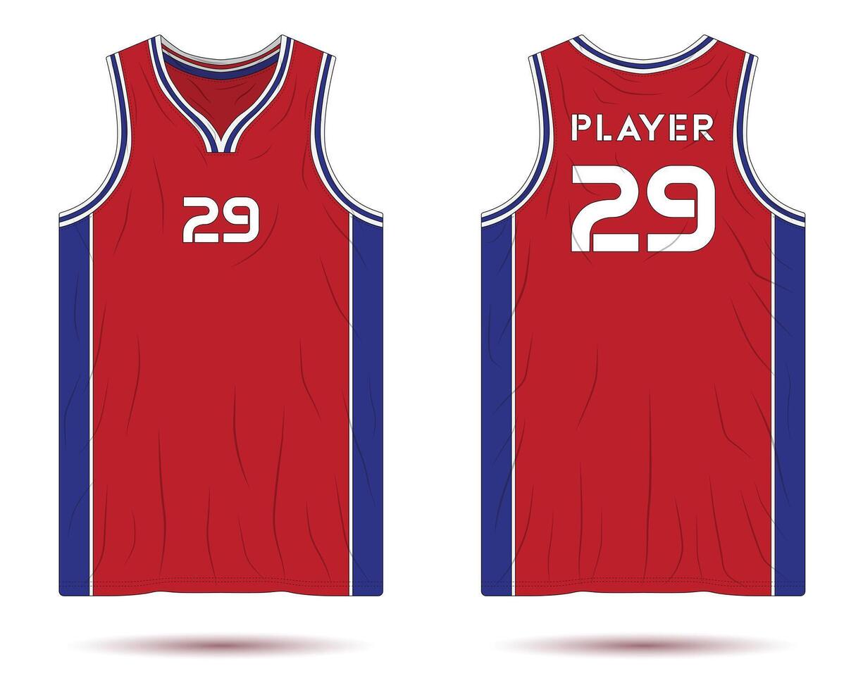 Red and blue basketball jersey uniform mockup front and back view vector