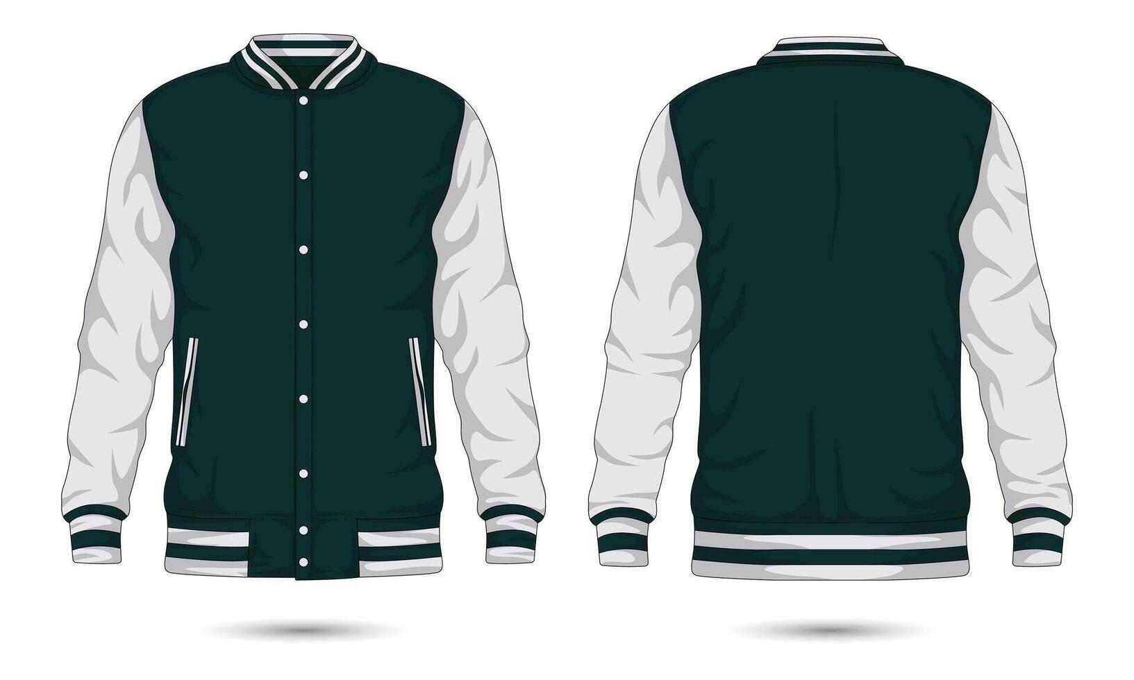 Striped varsity jacket mockup front and back view vector