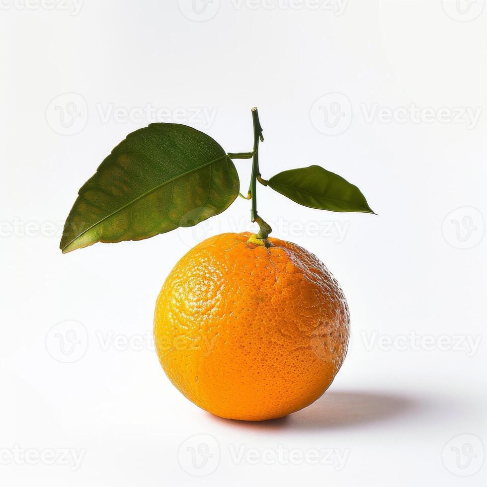 A single orange with a leaf on it photo