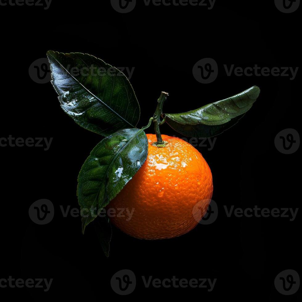 An orange with a leaf on it photo