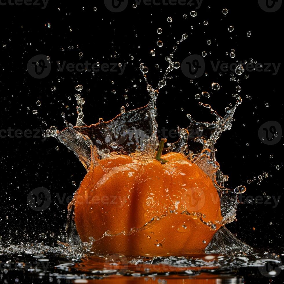 A watermelon is splashing in the water photo