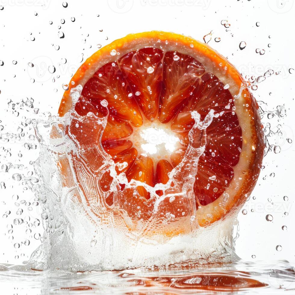 A grapefruit being splashed with water photo