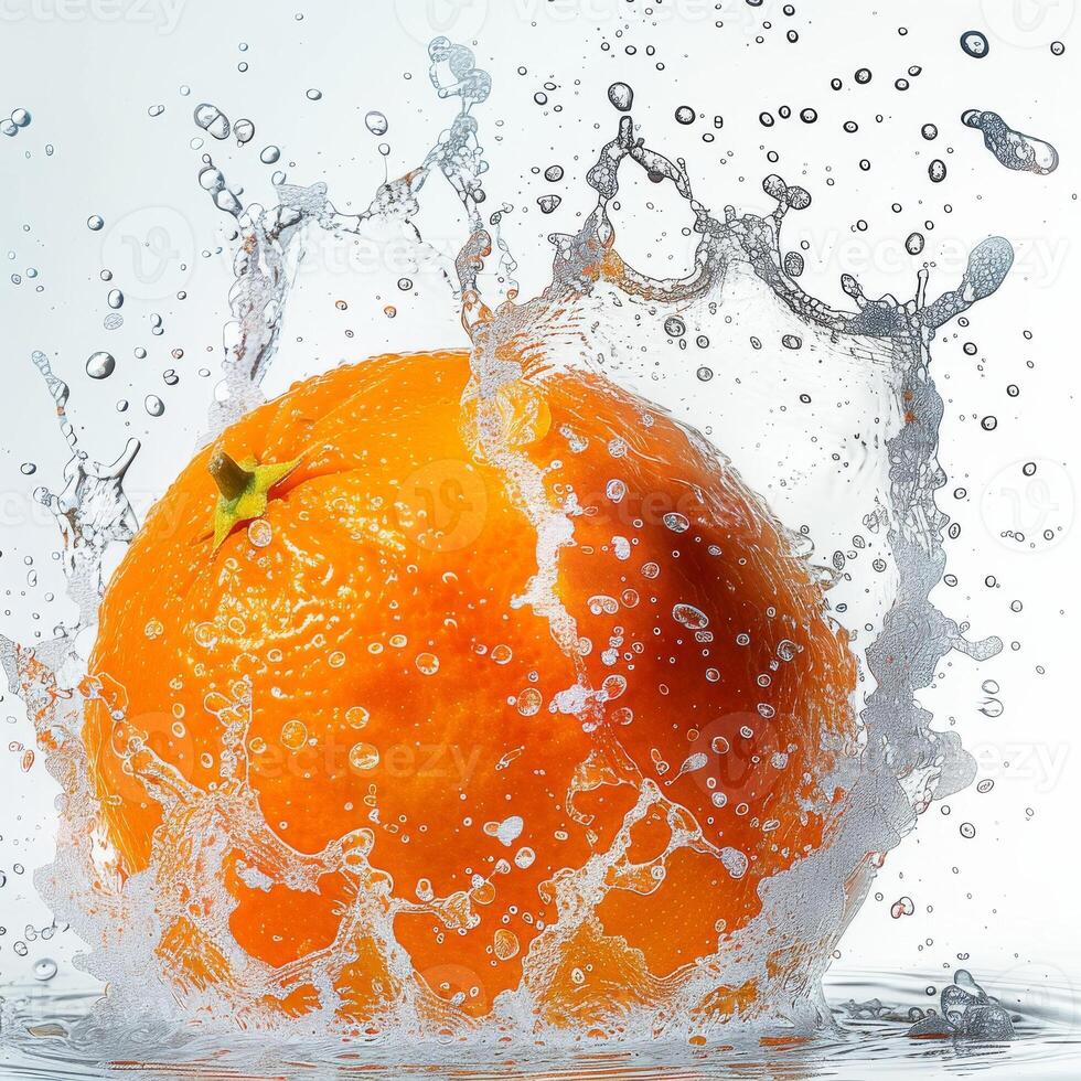 A large orange being splashed with water photo